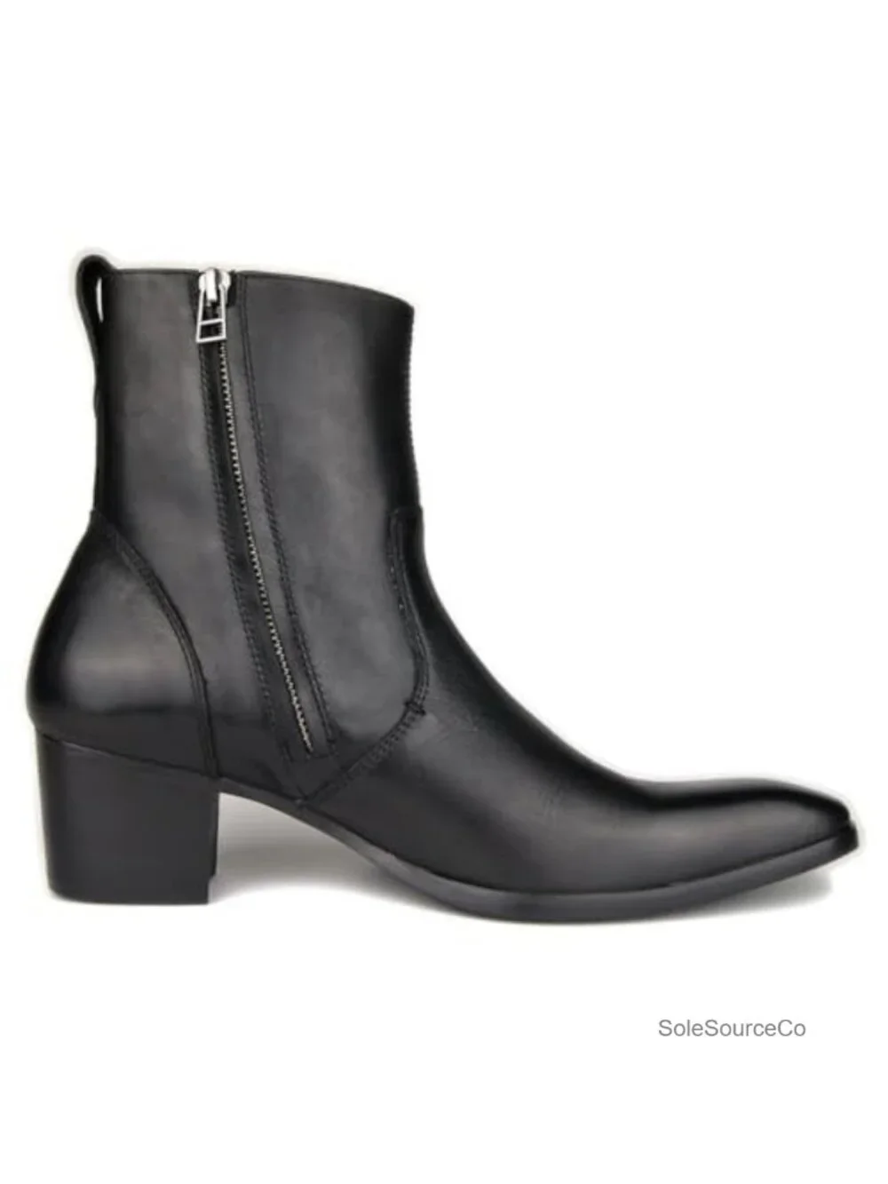 Men's Leather Chelsea Boots Mid-Heel Zipper Dress Casual
